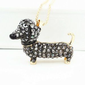 Brown Rhinestone Dachshund Pendant Necklace